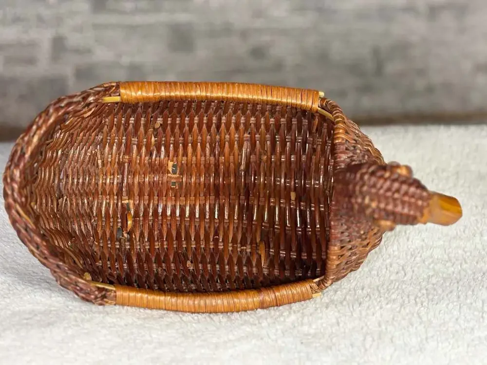 Vintage Hand-Woven Wicker Duck Basket with Carved Wooden Beak